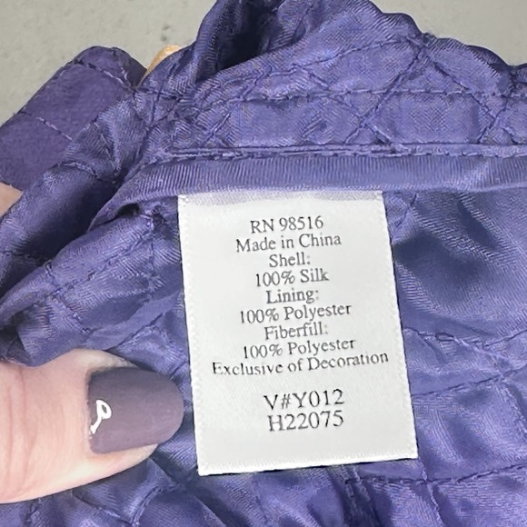 Coldwater Creek Sz S Purple 100%‎ Silk Button Up Quilted Barn Jacket Cottagecore - Picture 6 of 6